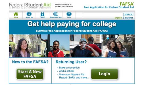 Federal Student Aid, FAFSA homepage