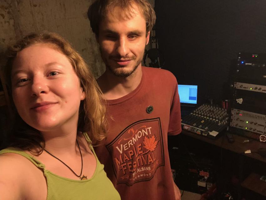 Alek Wolfe and his “Bants and Bands” podcast co-host, Emily Beckett