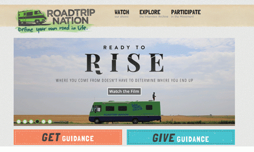 image of home page for roadtrip nation website