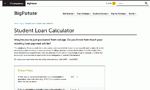 student loan calculator at College Board
