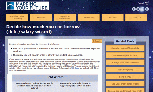 home page for debt wizard calculator